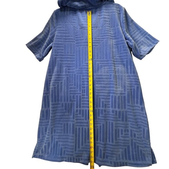 Stan Herman Womens Hooded Full Zip Bath Robe PL Blue Plush Pockets Short Sleeve - Picture 9 of 11